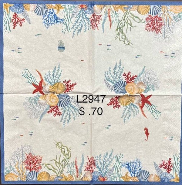 Beach (L2947) - Sea Life (Seahorse, Coral, Shells, Starfish)