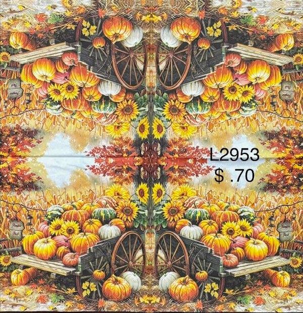 Fall (L2953) - Wagon Loaded with Pumpkins in a Field