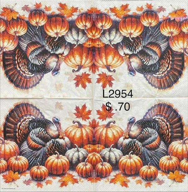 Fall (L2954) - Turkey Surrounded by Pumpkins (Dark Colors)
