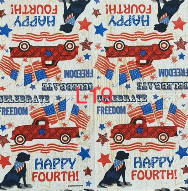 4th of July (L19) - Happy Fourth Red Truck with Flags and Black Lab