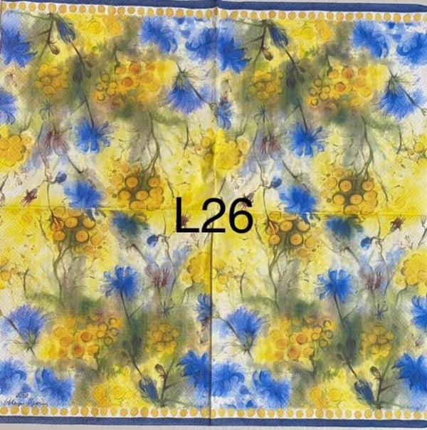 Flowers (L26) - Watercolors Blue and Yellow