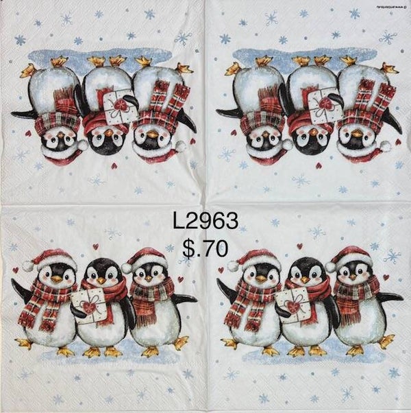 Christmas (L2963) - Three Christmas Penguins with Scarfs and Hats