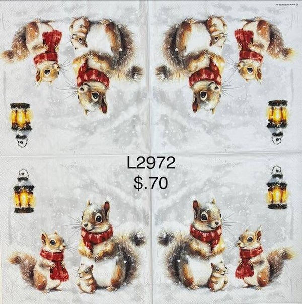 Christmas (L2972) - Three Squirrels Outside in the Snow with a Lantern