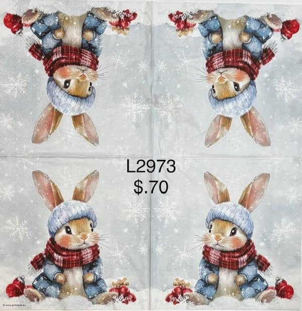 Christmas (L2973) - Bunny with Scarf and Hat in the Snow