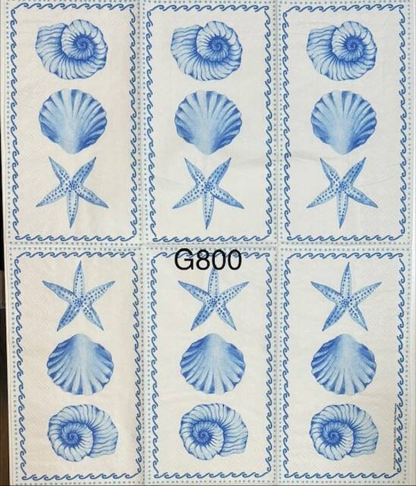 Beach (G800) - Blue and White Shells and Starfish