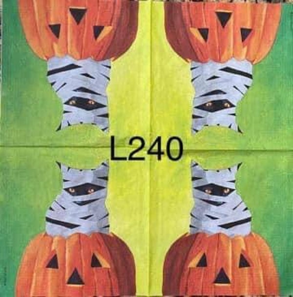 Cats (L240) - Mummy Cat Inside Carved Pumpkin
