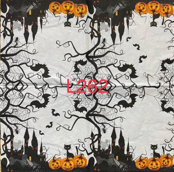 Cats (L262) - Haunted House with Black Cat and Pumpkins