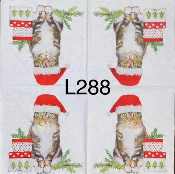 Cats (L288) - Cat with Santa Hat Next to Present