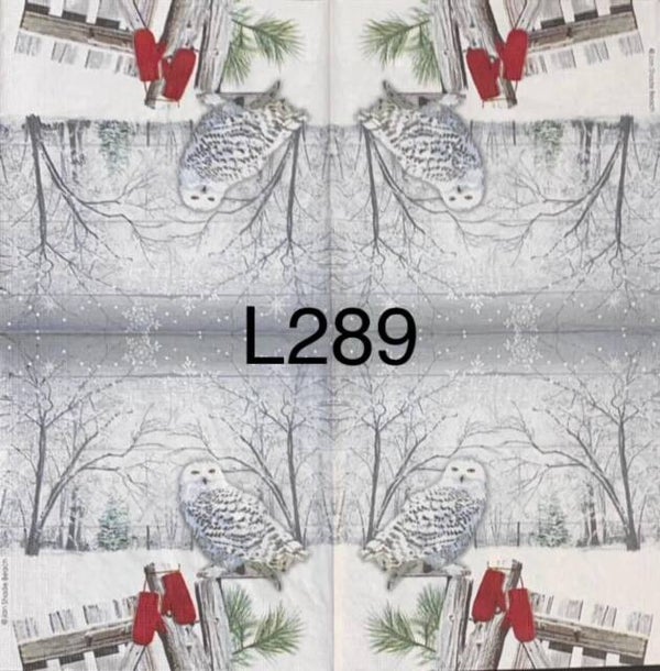Winter (L289) - Winter Scene with White Owl on Fence