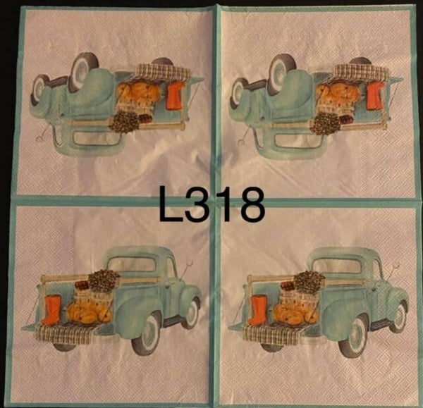 Fall (L318) - Blue Truck with Pumpkins in Trunk