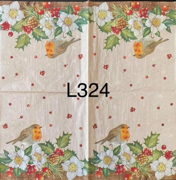 Christmas (L324) - Bird Sitting on Holly and Berries