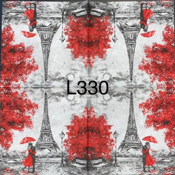 Paris (L330) - Paris in Red and Black with Couple Under Umbrella