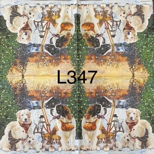Dogs (L347) - Dogs with Snowman in Back