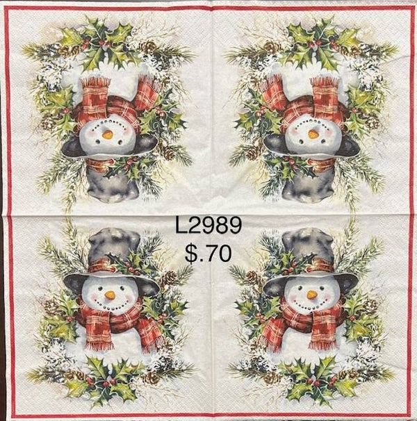 Christmas (L2989) - Snowman Surrounded by Holly and Berries