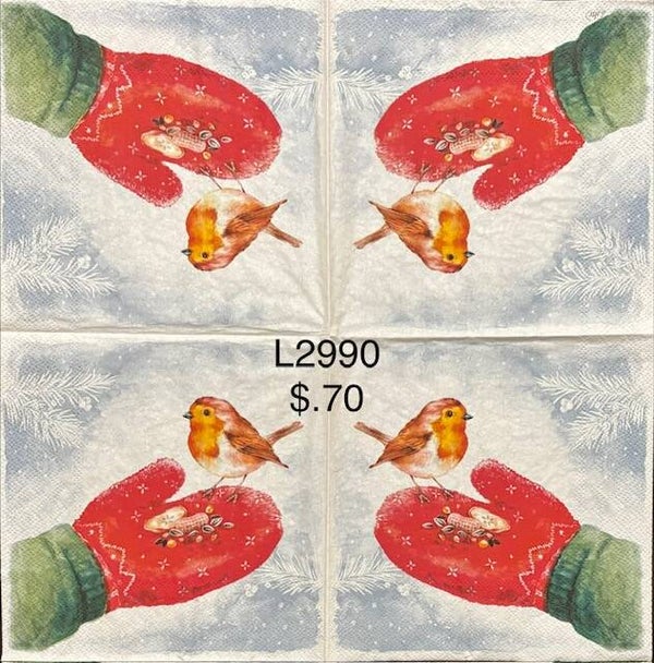 Winter (L2990) - Gloved Hand Holding a Robin