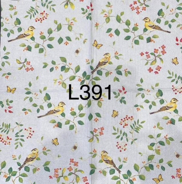Birds (L391) - Yellow Bird on Branch Wallpaper