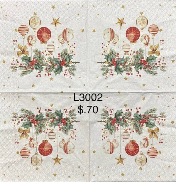 Christmas (L3002) - Ornaments Hanging from a Holly and Berry Branch