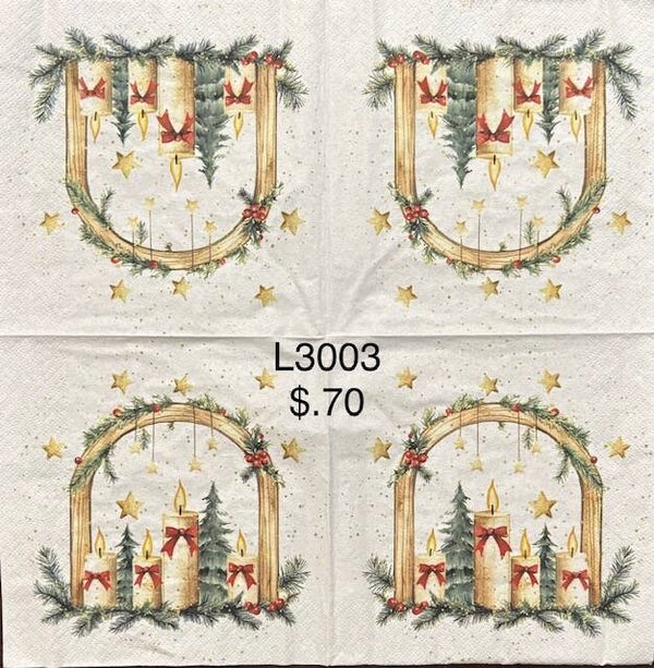 Christmas (L3003) - Lit Candles with a Gold Arch and Holly and Berries