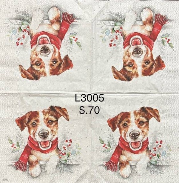 Dogs (L3005) - Brown and White Dog with Red Scarf
