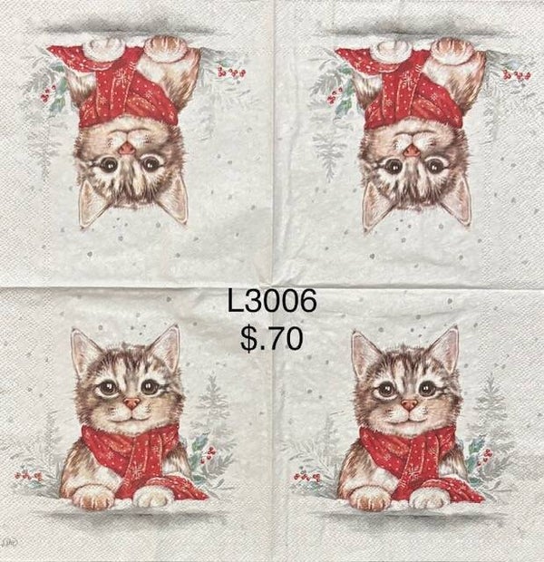 Cats (L3006) - Brown and White Cat Wearing a Red Scarf