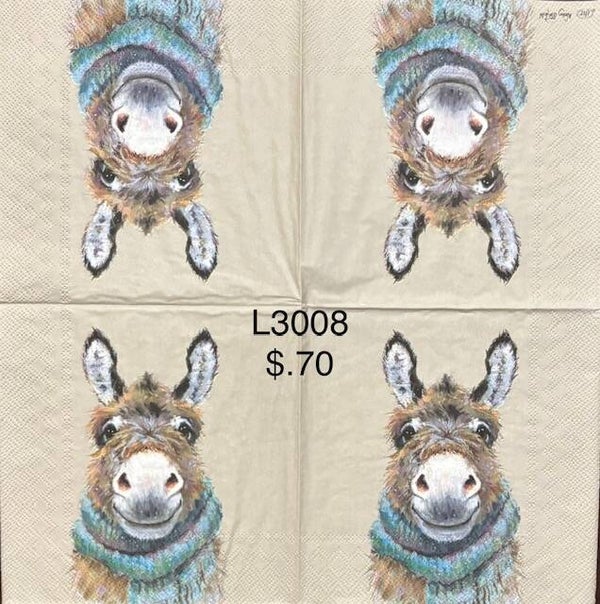 Animals (L3008) - Donkey Wearing a Blue Scarf