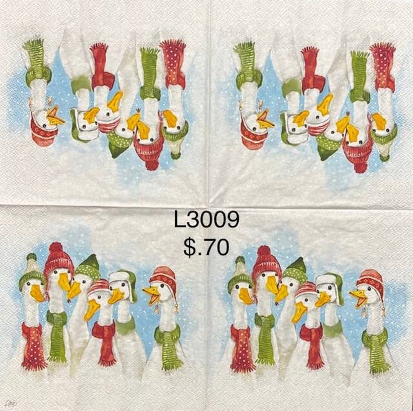 Christmas (L3009) - Geese Wearing Scarves and Hats (Red and Green)