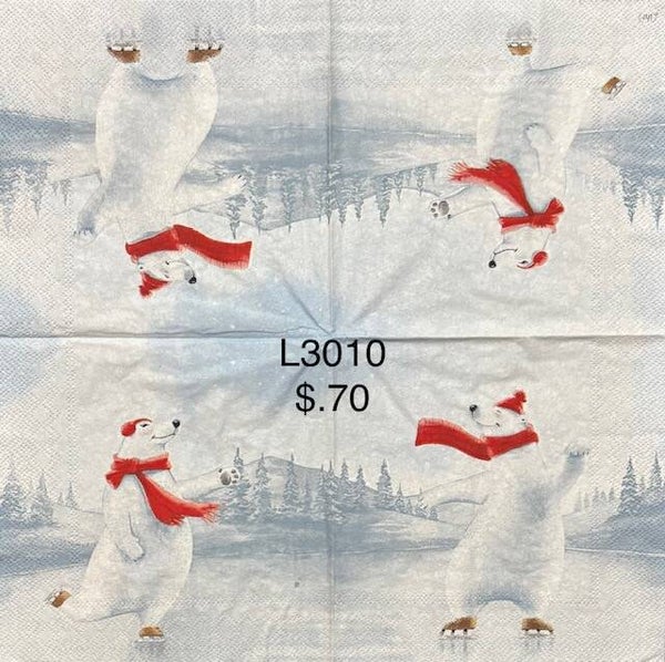 Animals (L3010) - Polar Bear Wearing a Scarf and Hat Ice Skating