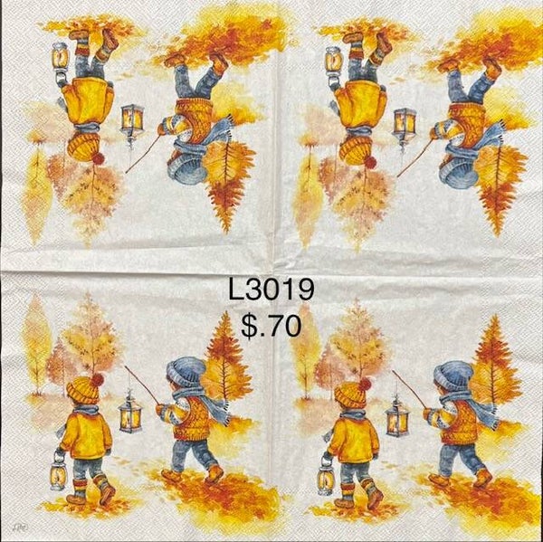 Fall (L3019) - Little Boy and Little Girl Walking with Lanterns Up a Hill
