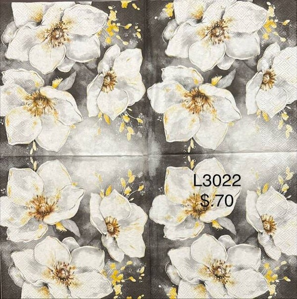 Flowers (L3022) - White and Gold Flowers with a Black and White Background