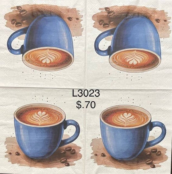 Coffee (L3023) - Blue Coffee Cup with Cute Design on Top