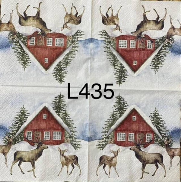 Deer (L435/1329) - Deer Family in Front of House in Winter