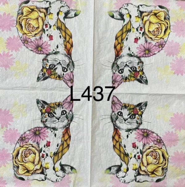 Cats (L437) - Watercolor Cat with Flowers