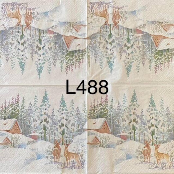 Deer (L488/1030) - Deer Family in Front of House in Winter
