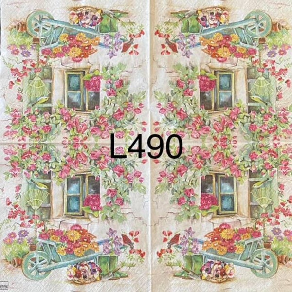 Flowers (L490) - Wheelbarrow with Flowers by Window