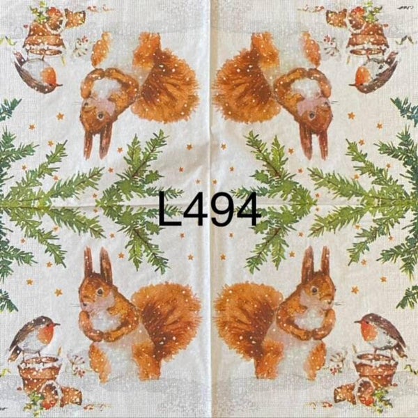 Winter (L494) - Squirrel and Bird