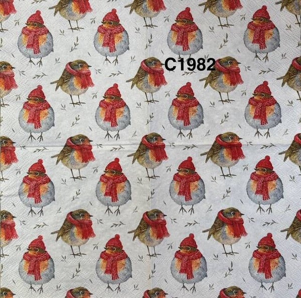 Christmas (C1982) - Robins with Scarf and Hat Wallpaper