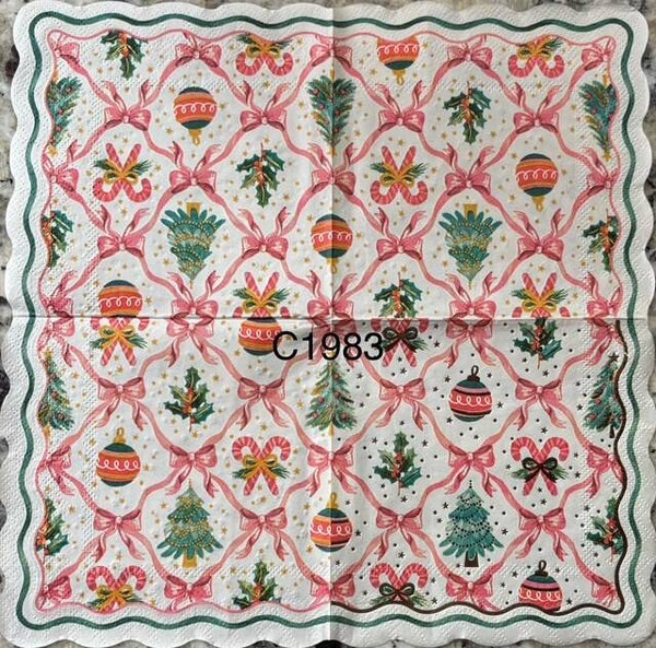 Christmas (C1983) - Christmas Tree, Ornaments, Candy Canes, Holly and Berry Wallpaper