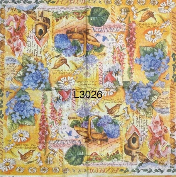 Flowers (L3026) - Blue/Purple Hydrangeas in Baskers, Baskets, and Birds