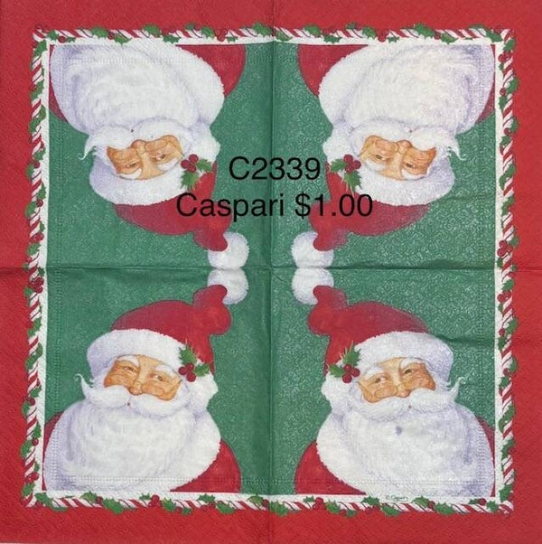 Christmas (C2339) - Caspari Santa Face with Green Background and a Border