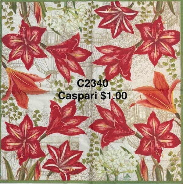 Christmas (C2340) - Caspari Red Amarylllis Flowers