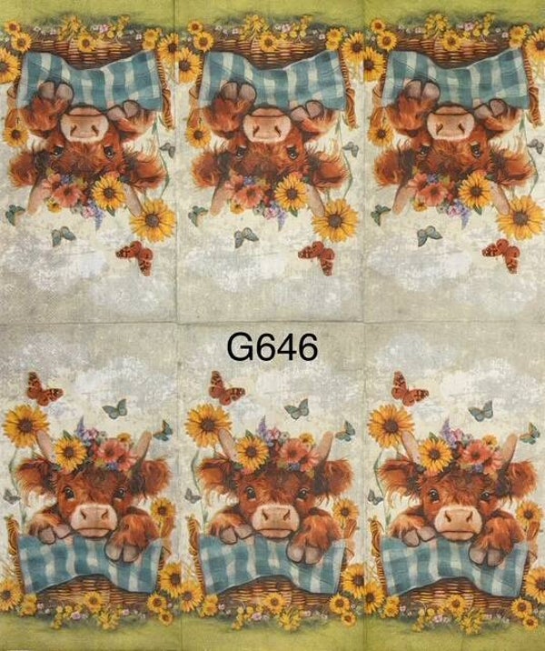 Cows (G646) - Highland Cow Baby with Sunflower Headpiece and Butterflies
