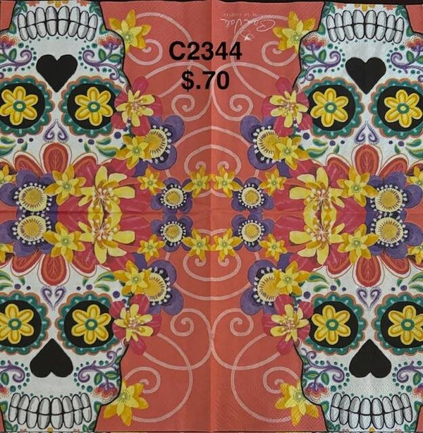 Halloween (C2344) - Skeleton with Yellow Flowers on Orange Background