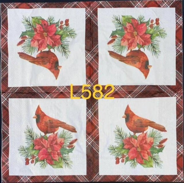 Christmas (L582) - Cardinal Sitting on Poinsetta