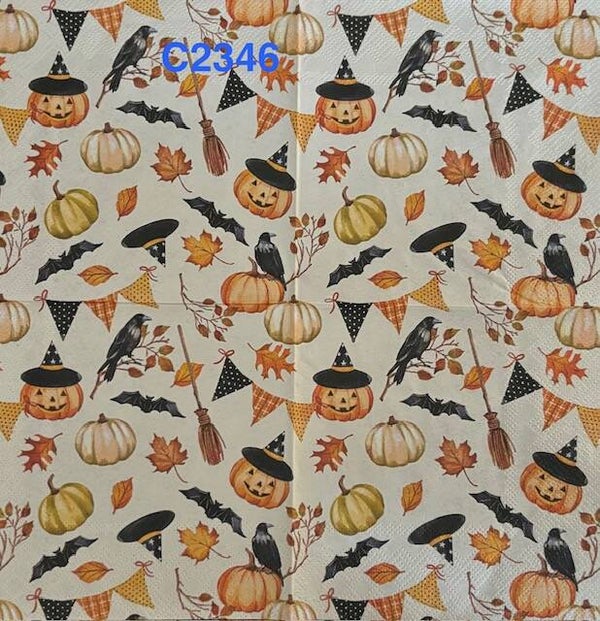 Halloween (C2346) - Pumpkins, Witches Hats, Brooms, Bats, Black Crows, etc.
