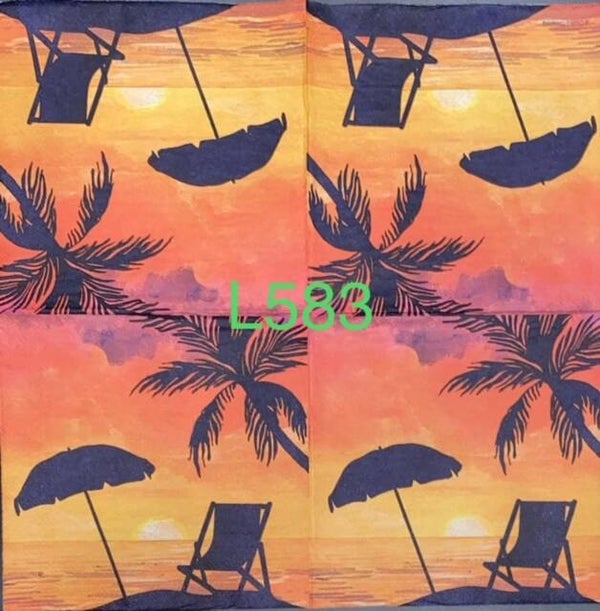 Beach (L583) - Umbrella and Chair Watching Sunset