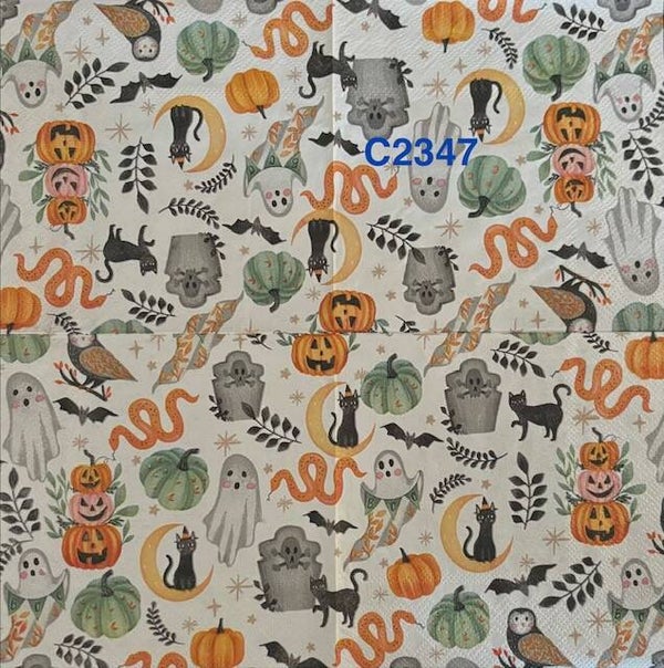 Halloween (C2347) - Pumpkins, Ghosts, Black Cats on Moon, Snakes, etc.