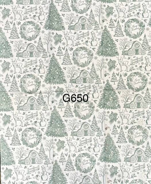 Christmas (G650) - Green and White Christmas Tree, Merry Christmas Wreath, Deer, Barn, Snowman Wallpaper