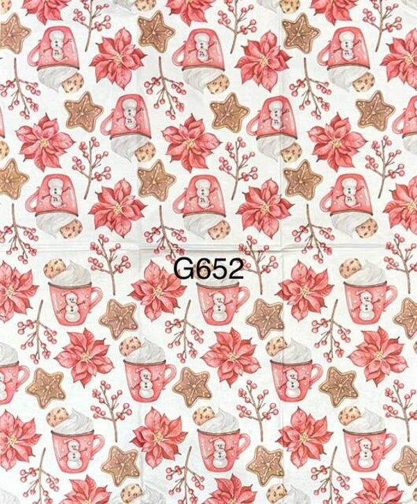 Christmas (G652) - Pink/Red/Brown Hot Chocolate Mug, Poinsetta, Cookiers, and Berries Wallpaper