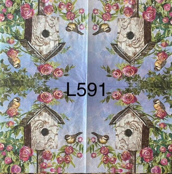 Birds (L591) - Two Birds by Birdhouse