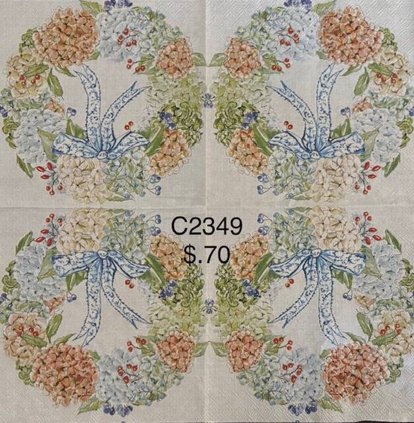 Fall (C2349) - Hydrangea Wreath with a Blue Ribbon on Top